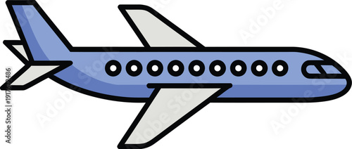 A cartoon illustration of a blue airplane flying through the sky