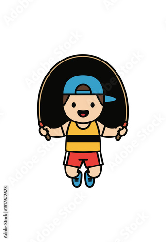 Child skipping rope cartoon illustration isolated black background