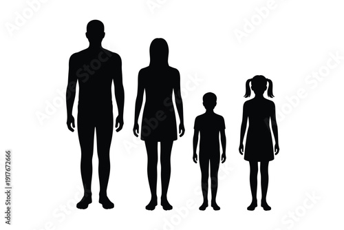 Silhouettes of a family father mother and two daughters standing together