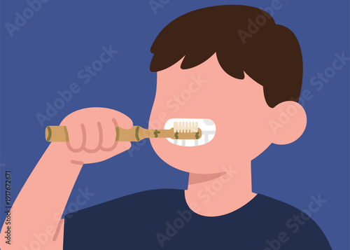 A Child Brushing His Teeth Illustration Artwork Creative Design Template 