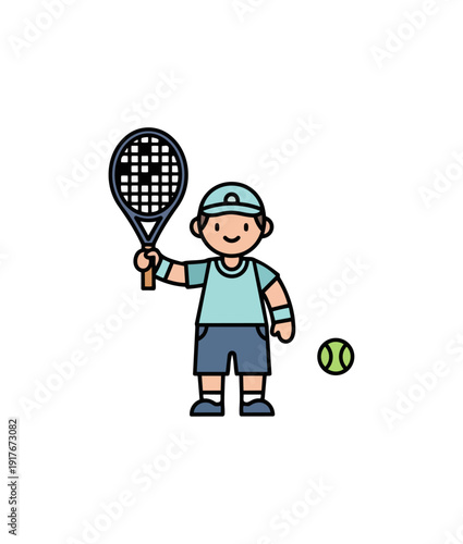 Tennis player with racket and ball illustration