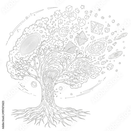 Tree with roots and leaves.