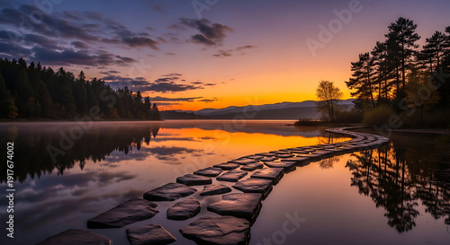 sunset over the river