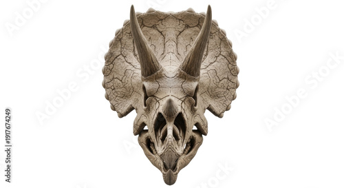 Isolated Triceratops fossil skull, prehistoric dinosaur remains, extinct animal skull find