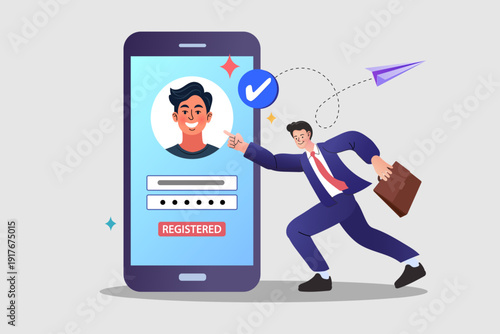 Online member registration and user account creation concept with smartphone