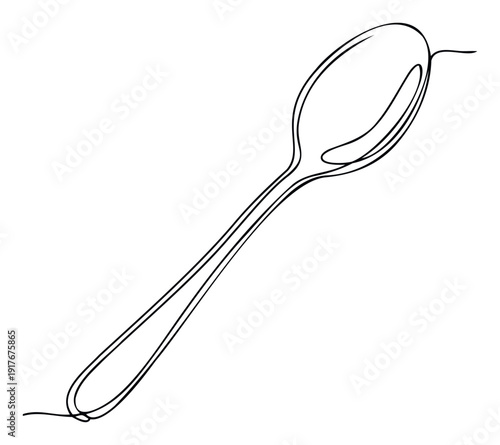 Minimalist continuous line drawing of a kitchen spoon, perfect for culinary blogs, restaurant menus, cooking class branding, or simple utensil iconography.
