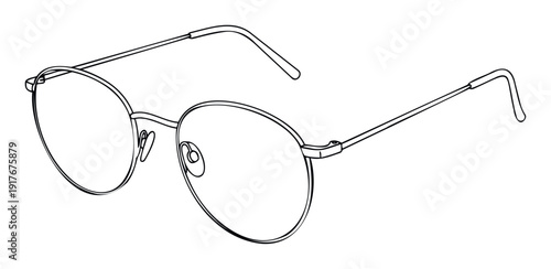 Simple line drawing of stylish round frame eyeglasses, ideal for optical store promotions, vision care educational materials, or a graphic asset in fashion and accessory catalogs