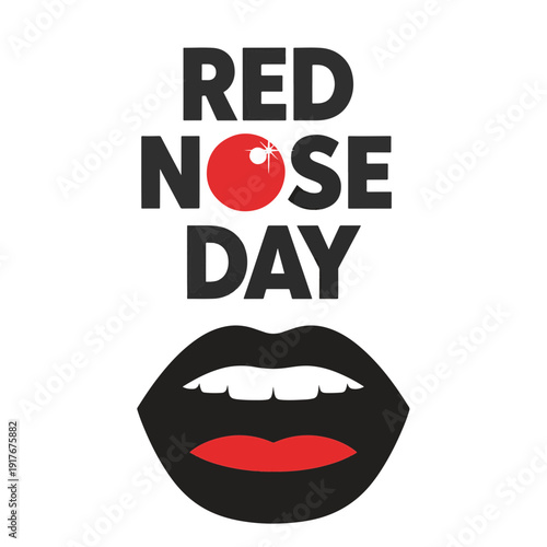 Red Nose Day Charity Promotion Artwork Displaying Bold Text a Red Nose with Spider and Abstract Lips