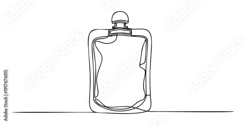 Continuous line drawing of a modern stand up pouch for liquid food or cosmetic packaging, ideal for branding, product display, and marketing materials.
