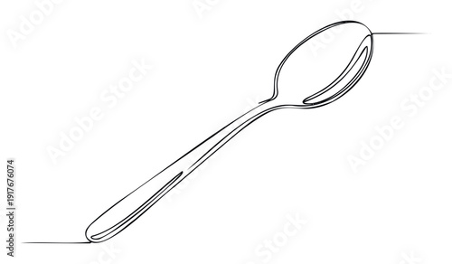 Elegant simple spoon drawn with a single continuous line creating a modern minimalist kitchen utensil design perfect for culinary blogs, restaurant branding, or foodrelated graphic