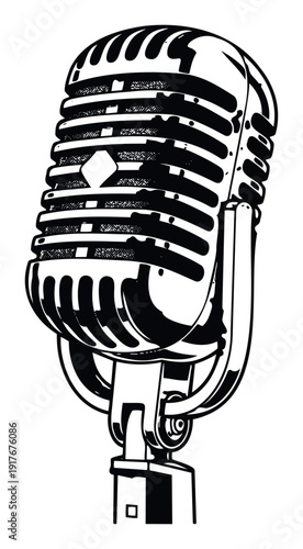 Classic studio microphone icon for music production, broadcasting, podcasting, and entertainment media projects, symbolizing voice and sound recording