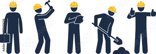 Construction workers team success progress collaboration flat vector illustration