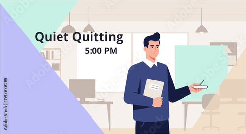 Professional man in an office setting, holding documents and a pointer, representing the concept of quiet quitting in a corporate environment.