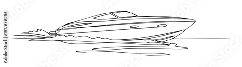 Speedboat cruising fast on the water creating a wake, perfect for marine lifestyle advertisements, travel brochures, or watersports event promotions.