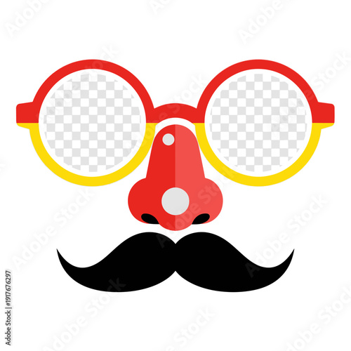 Red Nose Playful Oversized Glasses Featuring Checkerboard Lenses and Vibrant Red and Yellow Frames