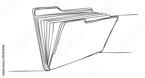 Modern outline depiction of a file folder filled with documents, symbolizing systematic archiving and professional data arrangement for corporate visuals.