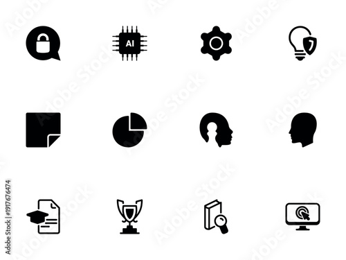 Black Silhouette Icons for Artificial Intelligence Education and Security