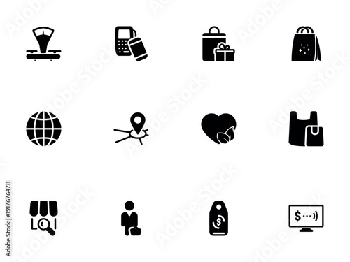 Collection of Black Shopping and Retail Silhouette Icons for E commerce