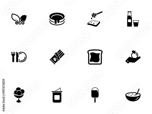 Professional Collection of Black Food and Breakfast Silhouette Icons
