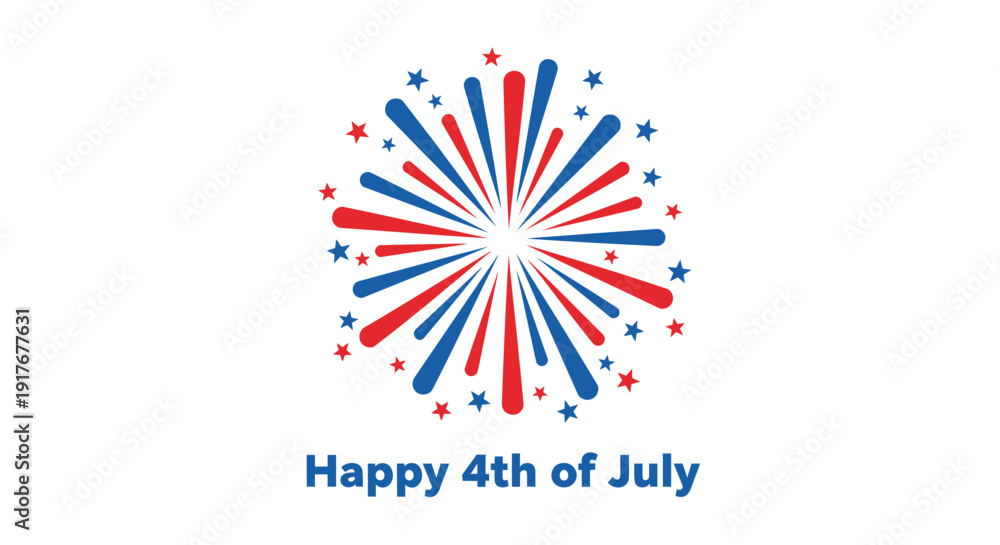 Obraz premium Patriotic 4th of July firework icon in red, white and blue colors. Includes stars and explosive burst design. Created in vector style with vibrant palette.
