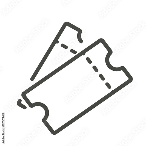 Simple line drawing depicting two overlapping blank ticket stubs in black