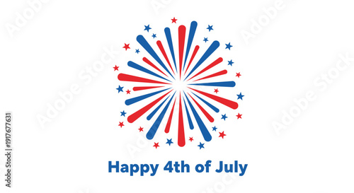 Patriotic 4th of July firework icon in red, white and blue colors. Includes stars and explosive burst design. Created in vector style with vibrant palette.