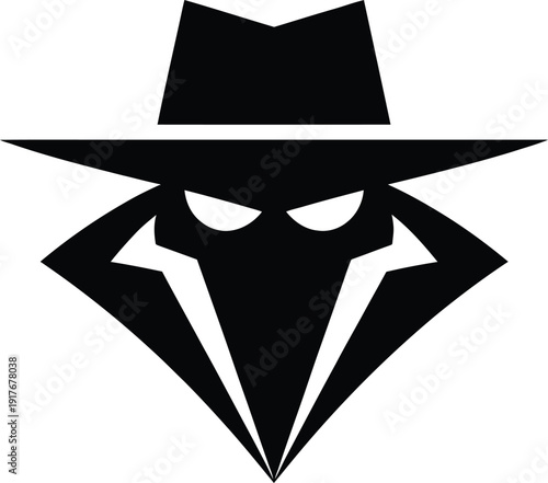 Mysterious figure with a hat and mask, symbolizing anonymity and secrecy. Vector