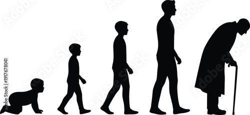 Human life cycle progression from baby to elderly person silhouettes stages