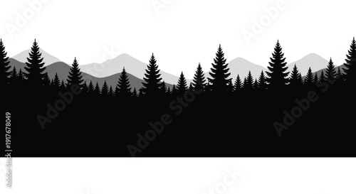 A striking landscape featuring dark forest silhouettes against layered mountains ideal for design projects on transparent background silhouette high quality professional