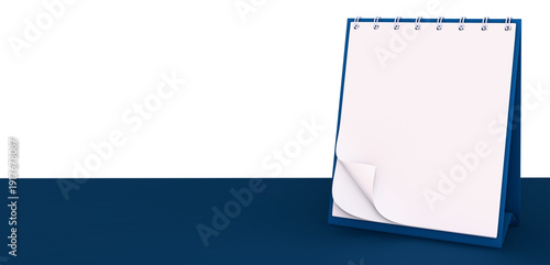 Desk flip calendar with a blank sheet. For greeting cards, business notes. 3D render, PNG.