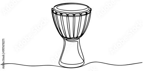 Single continuous line drawing of traditional African ethnic drum, djembe. Modern percussion music instruments concept one line draw design graphic vector illustration