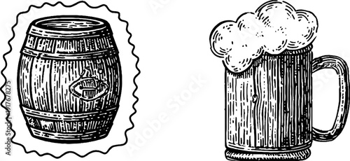 Vintage brewery stamp and beer mug with foam for craft beer label design