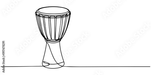 Single continuous line drawing of traditional African ethnic drum, djembe. Modern percussion music instruments concept one line draw design graphic vector illustration