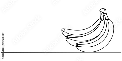 Single continuous line drawing whole bunch healthy organic bananas for orchard logo. Fresh summer tropical fruitage concept fruit garden icon. one line Icon drawing