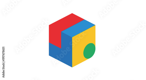 Colorful 3D Geometric Cube Block Puzzle Concept isolated white background