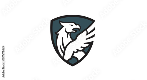 Majestic Griffin Eagle Mythical Creature on Shield Logo isolated white background