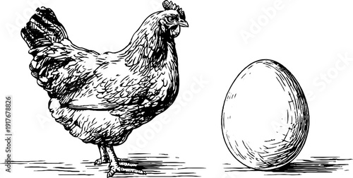 Engraved chicken and egg illustrations for retro design projects