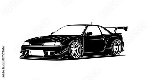 Black Vector Illustration of a Tuned Sports Car