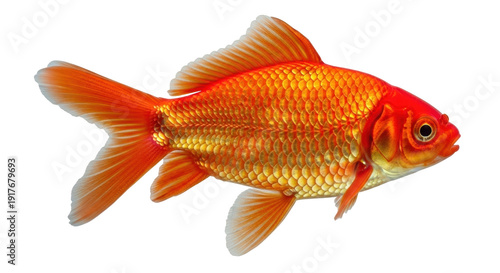 Fotografija Isolated Orange goldfish, ornamental aquatic animal with distinct fins, scales,