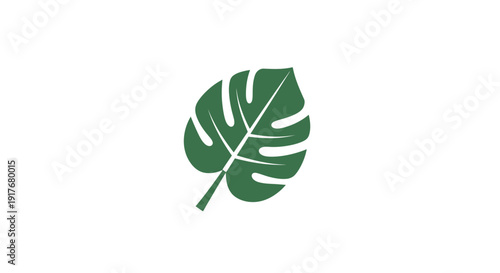 Green Monstera Deliciosa Leaf Icon, Tropical Plant Nature Symbol with Isolated White Background