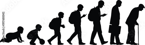 Silhouette Evolution Of A Human From Baby To Elderly Person life cycle stages