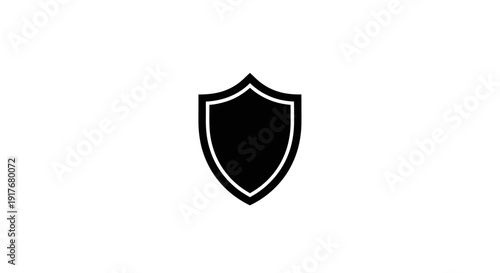 Black Shield Security Protection Icon, Strong Safety Symbol with Isolated White Background