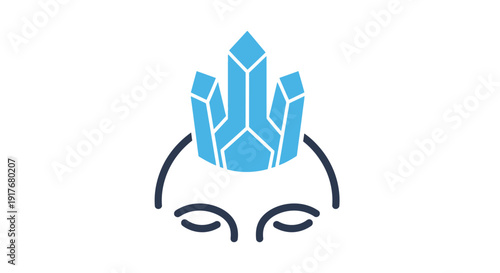 Human head profile with growing crystals icon, spiritual growth and intuitive thinking concept on isolated white background.