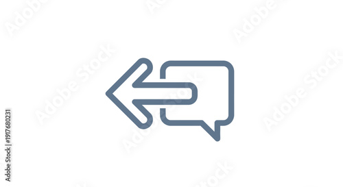 Speech bubble with left arrow icon, message reply communication symbol on isolated white background.