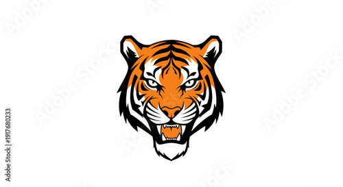 Fierce roaring tiger head mascot logo icon, powerful wildlife design on isolated white background.