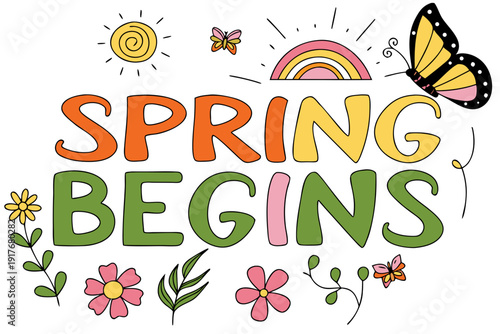 Spring Begins Celebration Vector, Fresh Nature and Seasonal Change Illustration