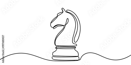 Minimalist Line Drawing of Chess Knight Strategy Piece