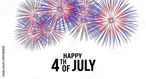 Fireworks display for 4th of July celebration, isolated on white background