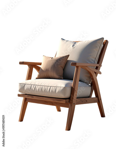 Wooden armchair with cushions, isolated on black