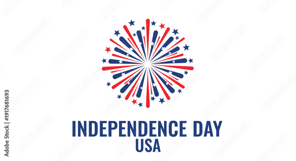 Fototapeta premium Independence Day USA vector graphic, patriotic firework design element, American celebration symbol. Created in flat style with red, white, and blue color palette.